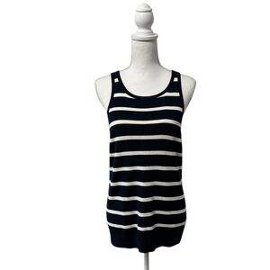 Banana Republic Rayon Blend‎ Britton Striped Cross Back Sleeveless Top Navy Blue